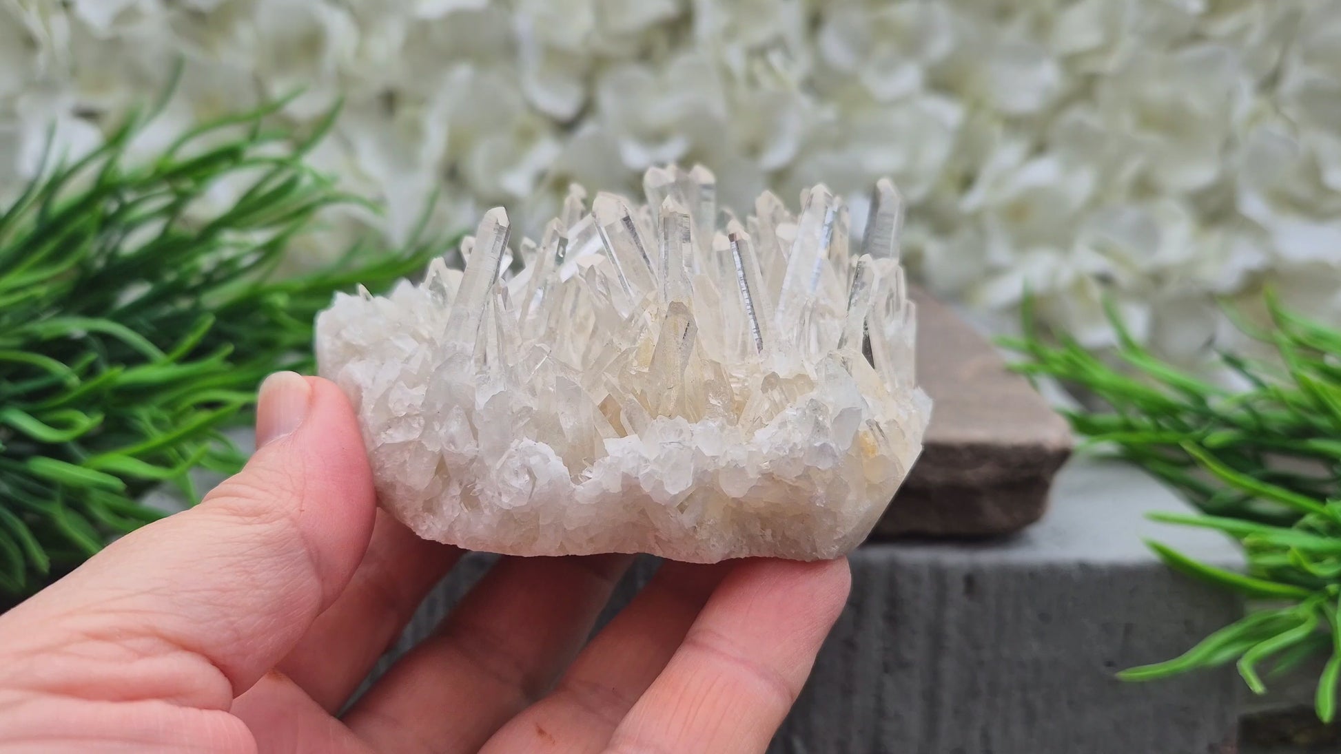 AA Himalayan Quartz Cluster from India. High-altitude, hand-mined crystal for grounding, focus, energy balance and amplifying other stones.