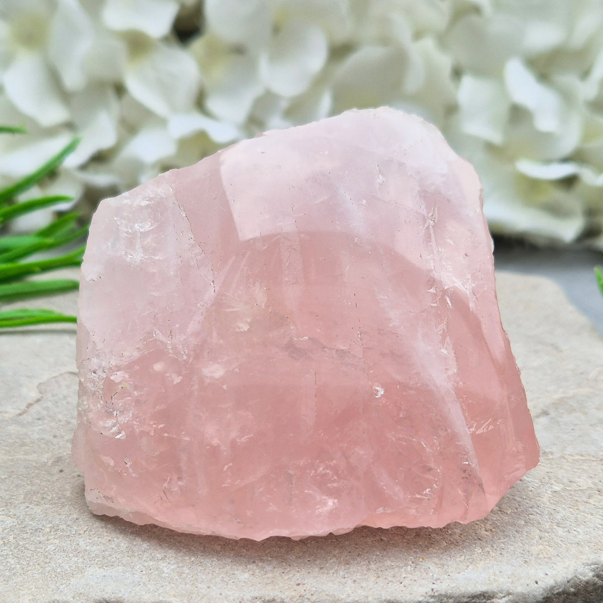 Rose Quartz upright freeform display piece with polished edge. Natural pink crystal mineral specimen for calming decor and gentle emotional support.