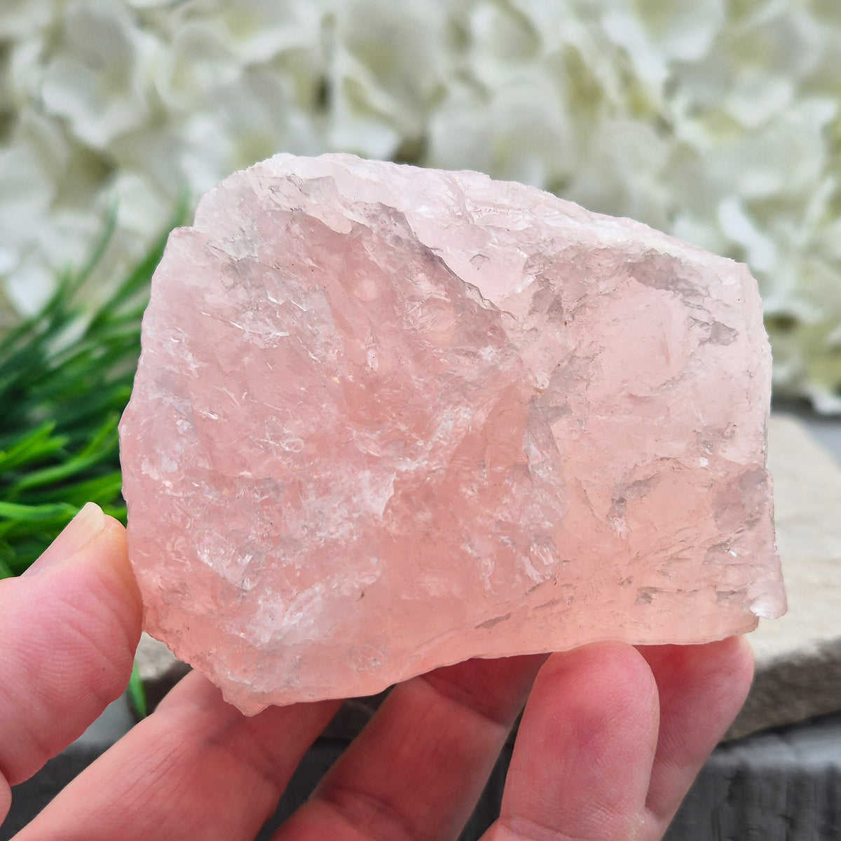 Rose Quartz upright freeform display piece with polished edge. Natural pink crystal mineral specimen for calming decor and gentle emotional support.