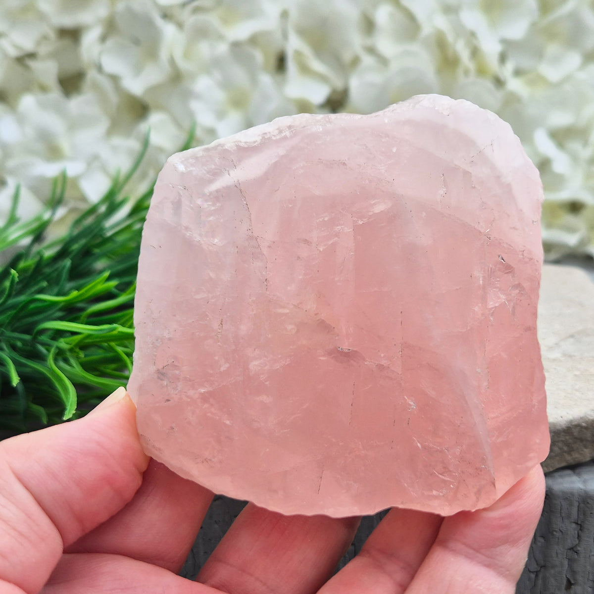 Rose Quartz upright freeform display piece with polished edge. Natural pink crystal mineral specimen for calming decor and gentle emotional support.